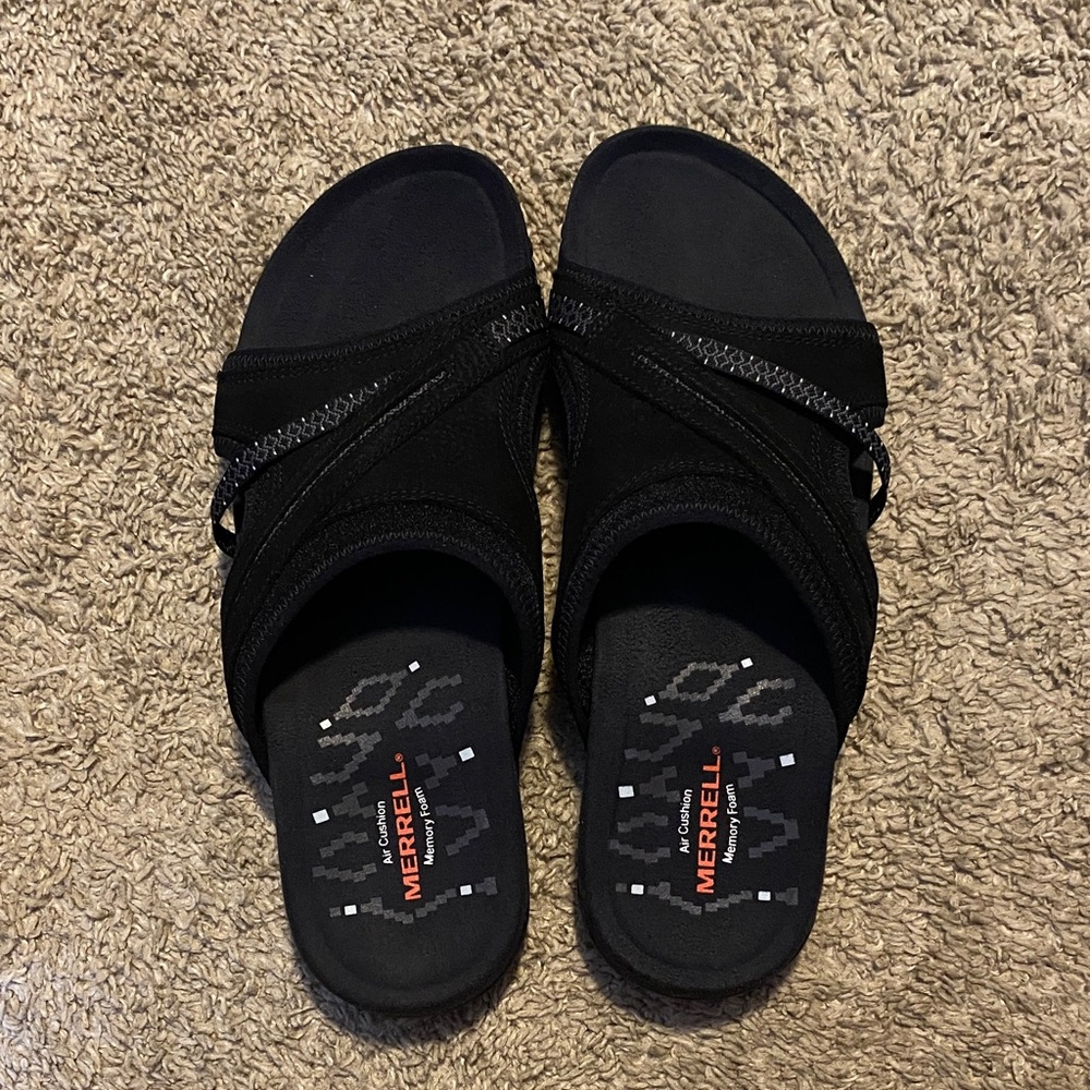 Merrell Black Cross-Strap Slide Sandals